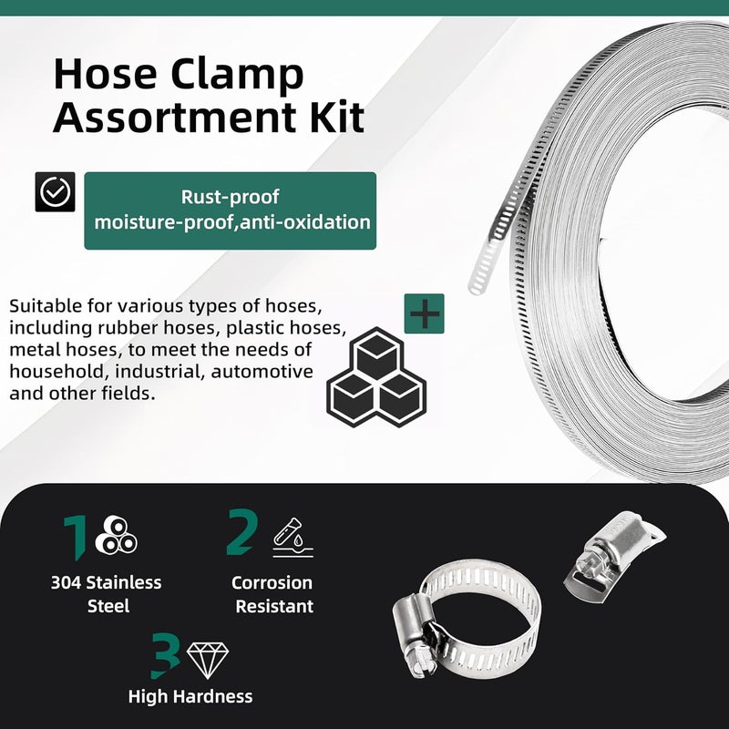 Riyhch 100 FT Hose Clamp Assortment Kit, 304 Stainless Steel Large Band Hose Clamp Metal Strap + 32 Stronger Fasteners, Adjustable Worm Gear Hose Clamps Screw Clamps - Image 5